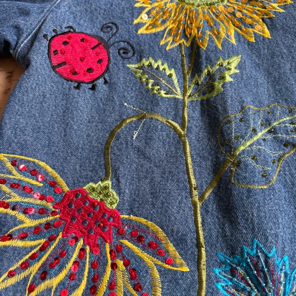 NET Vintage Tantrums Embroidered Sunflower Denim Jacket small - Picture 5 of 5